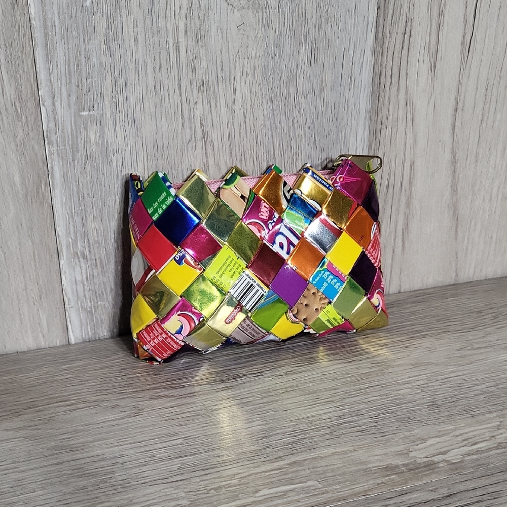 Recycled Wrapper Zippered Pouch Eco Friendly Upcycled Material‎ Colorful